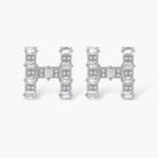 Letter H jewelry set featuring geometric crystal design in gold and white gold plated finish with adjustable chain necklace